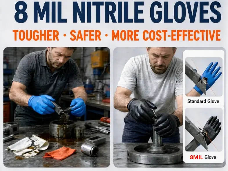 8 Mil Heavy-Duty Mechanical Nitrile Gloves: A Dual Upgrade for Shop Safety and Efficiency