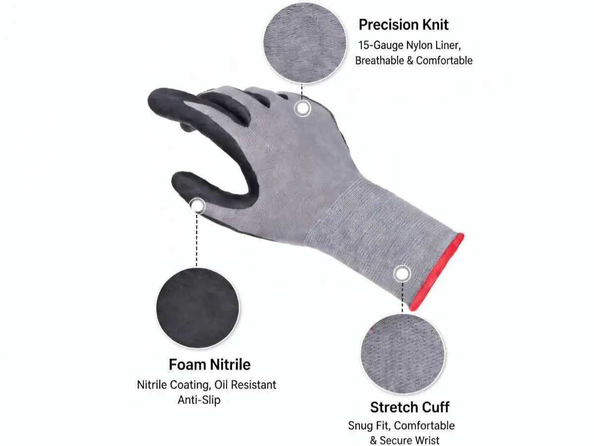 15-Gauge Micro-Foam Nitrile Coated Work Gloves